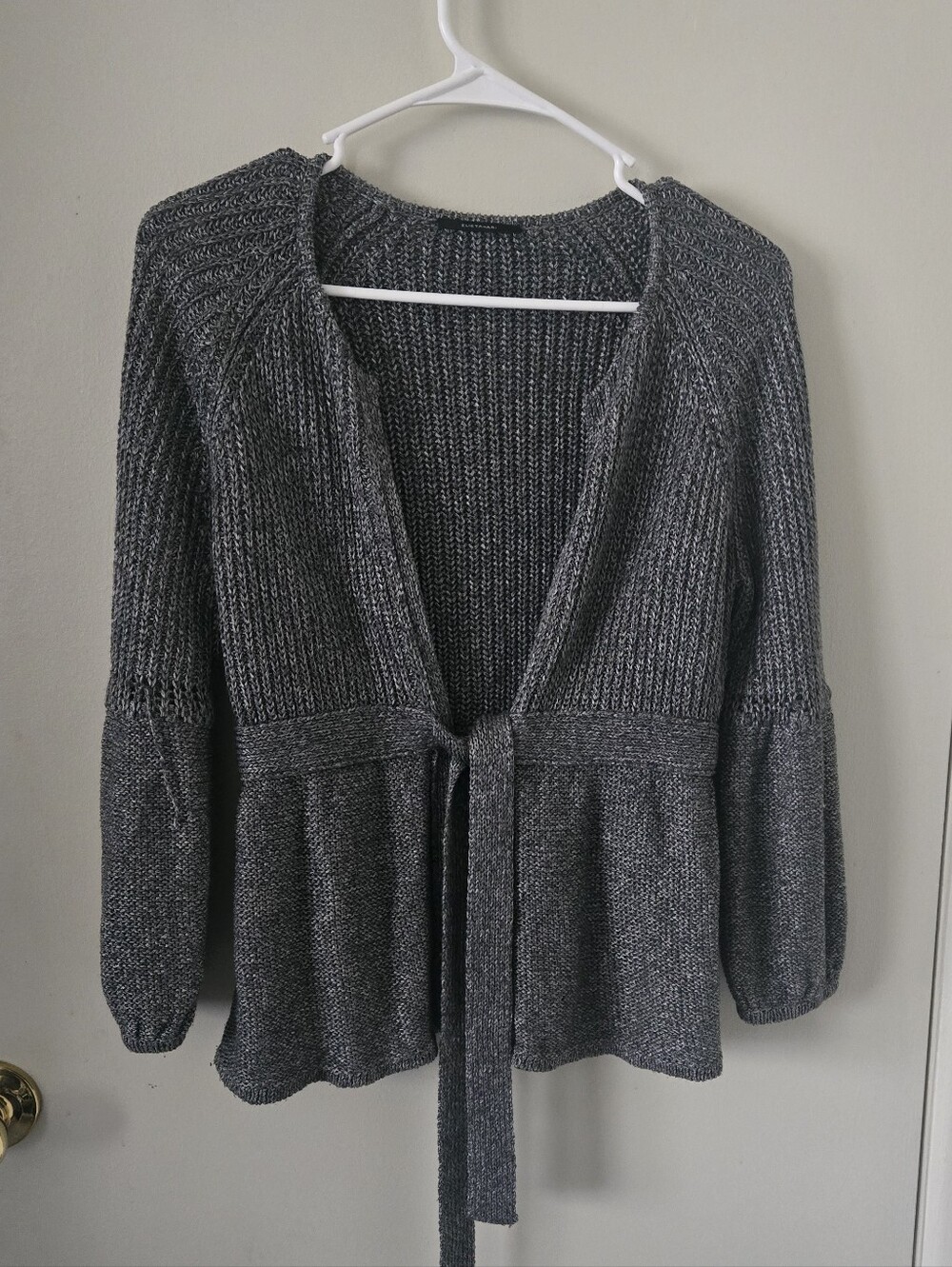 Elle Tahari Gray Tie-Front Cotton Blend Cardigan